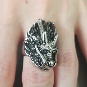Stainless Steel Dragon Head Ring – Size 7.5, Antiqued Finish, NWT New in box